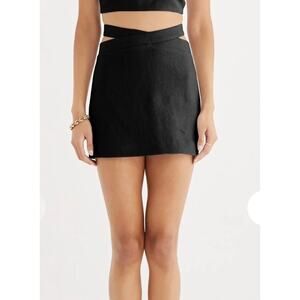 NWT RUMER Avalon Wrap Skirt In Black Linen Size Medium